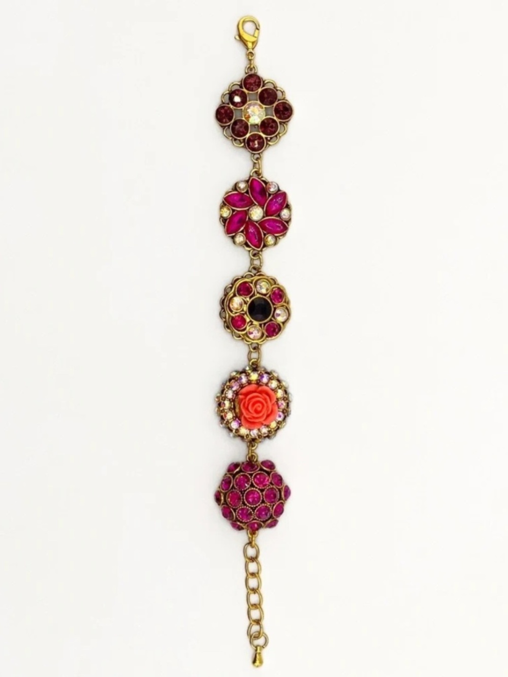 (7) Rhinestone Floral Gold Tone Bracelet